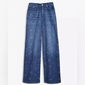 NWT On 34th × Alix Friedberg Women's Midnight-Wash Embellished Wide-Leg Jeans